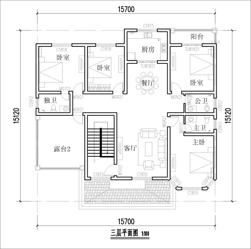 农村三层欧式自建别墅三层平面布局图