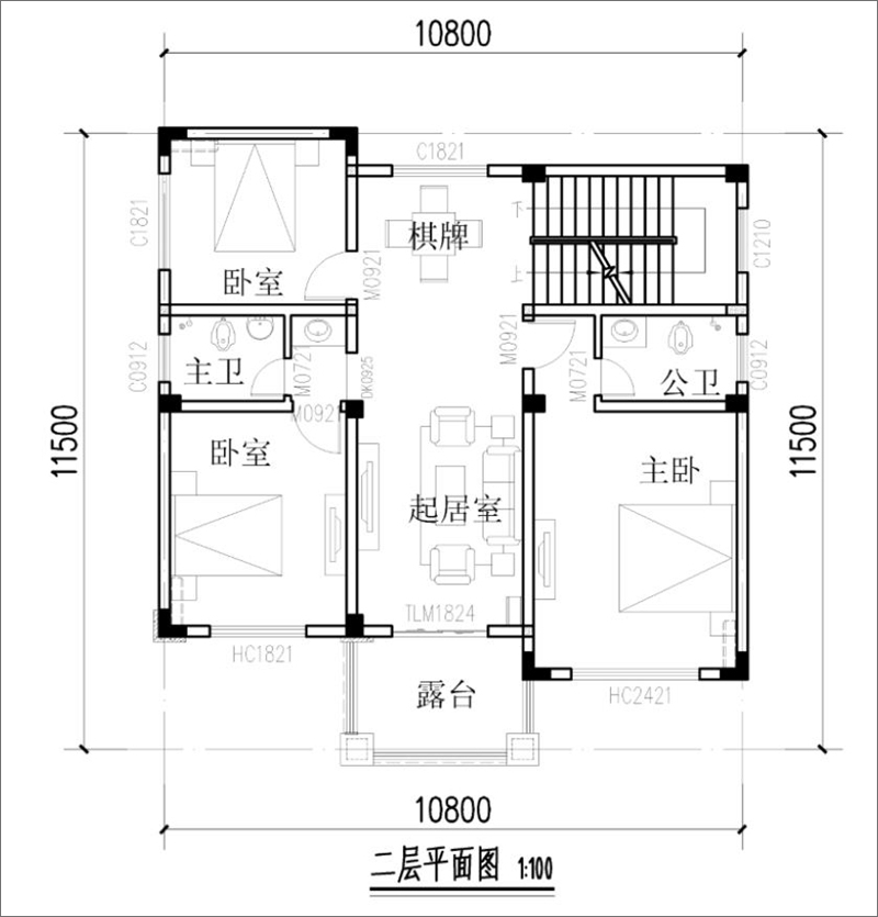 农村欧式自建房二层平面布局图