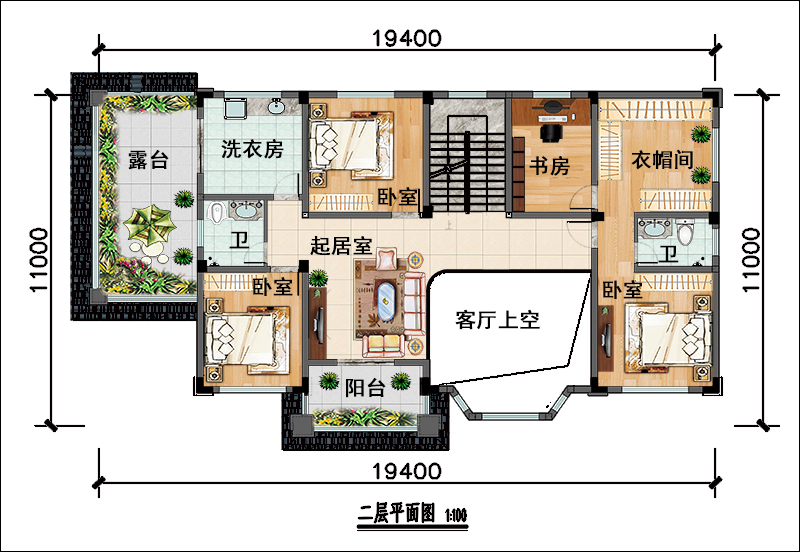 新中式别墅设计二层户型图