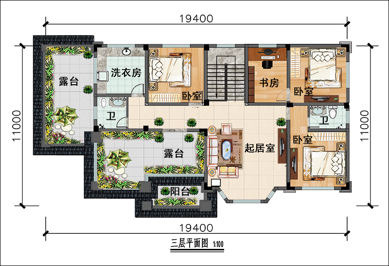 新中式别墅设计三层户型图