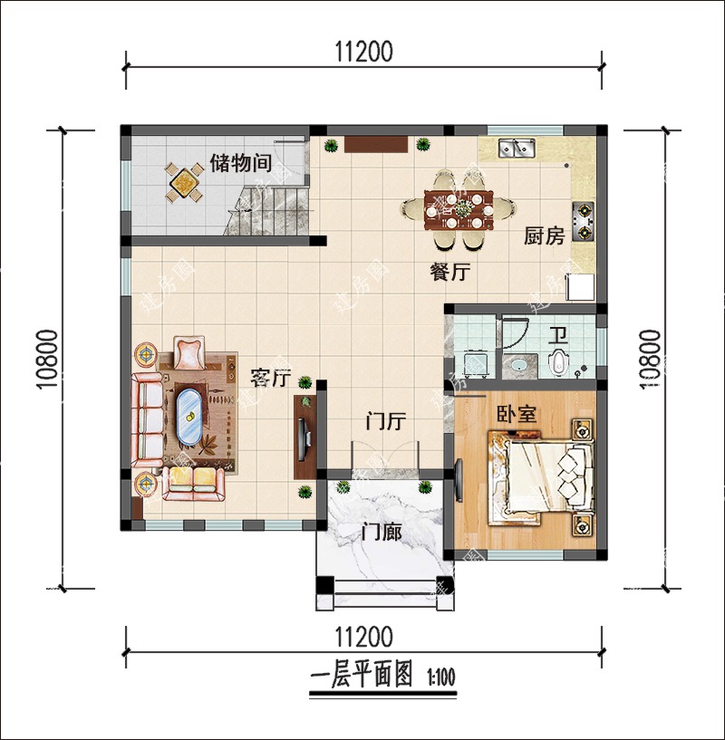 三层美式乡村别墅一层户型图