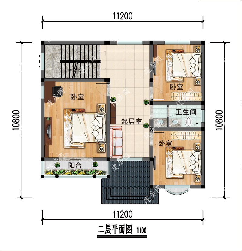 美式乡村别墅二层户型图