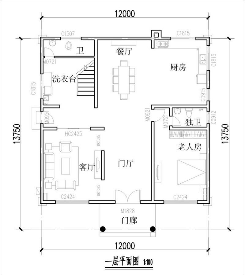 农村40万三层欧式自建别墅一层平面布局图