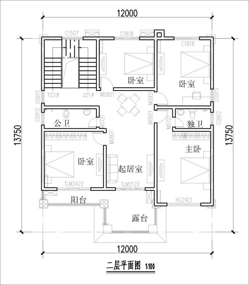 农村40万三层欧式自建别墅二层平面布局图