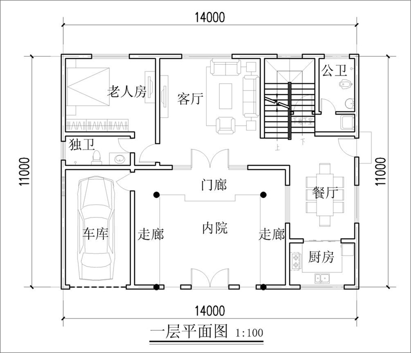 农村三层中式自建房设计图纸一层平面设计图