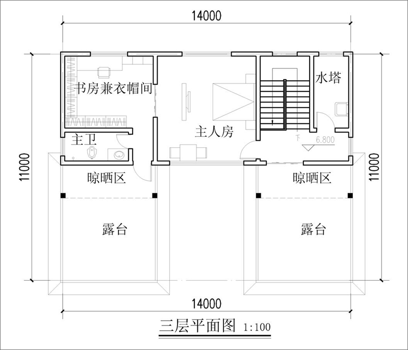 农村三层中式自建房三层平面设计图