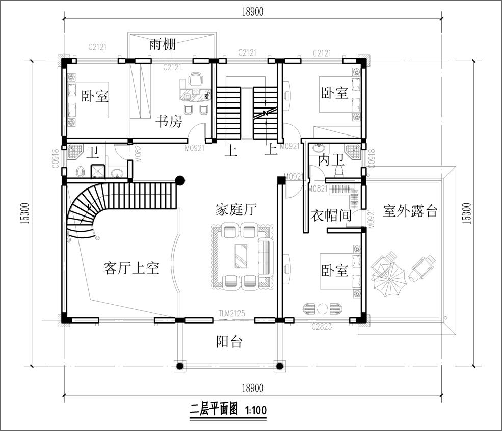 三层豪华大气欧式别墅二楼户型图