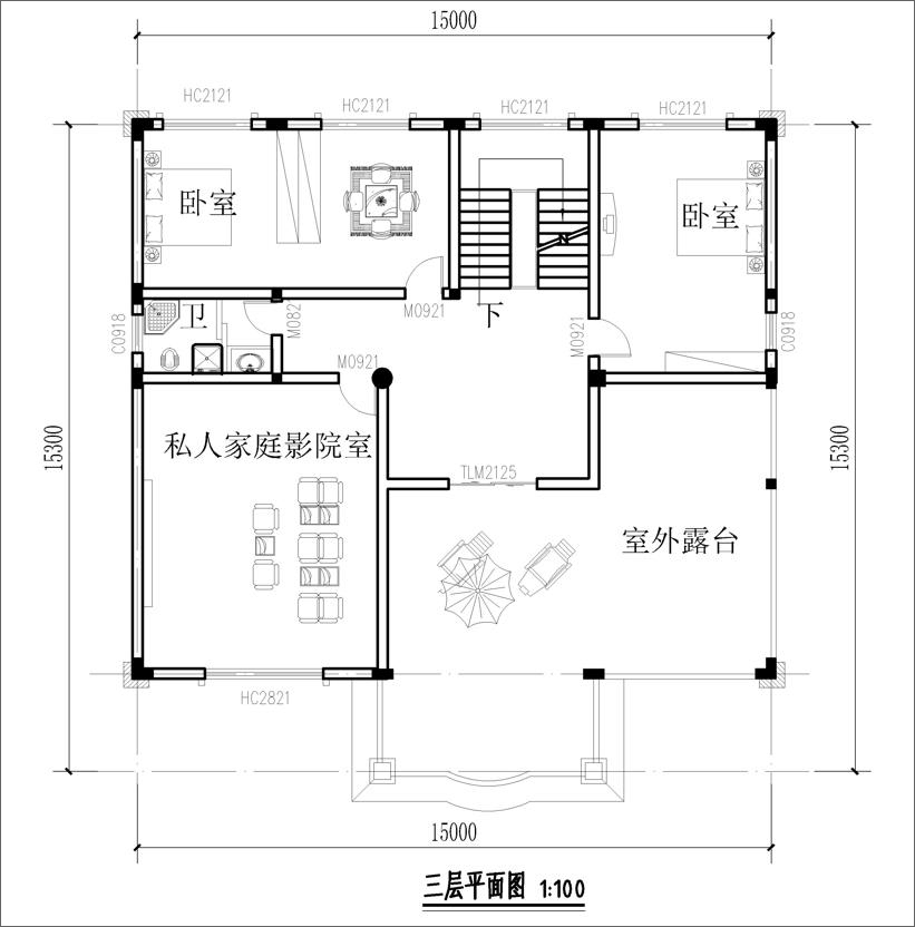 豪华大气欧式别墅三楼户型图