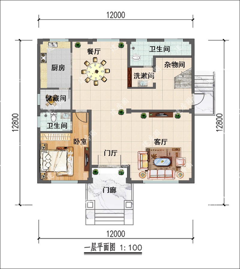农村三层欧式别墅一层平面布局图