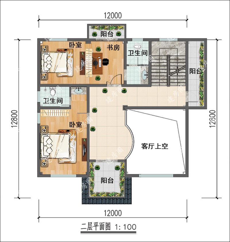农村三层欧式别墅二层平面布局图