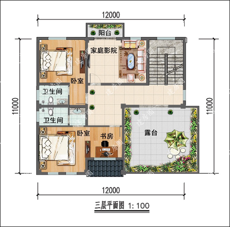 农村三层欧式别墅三层平面布局图