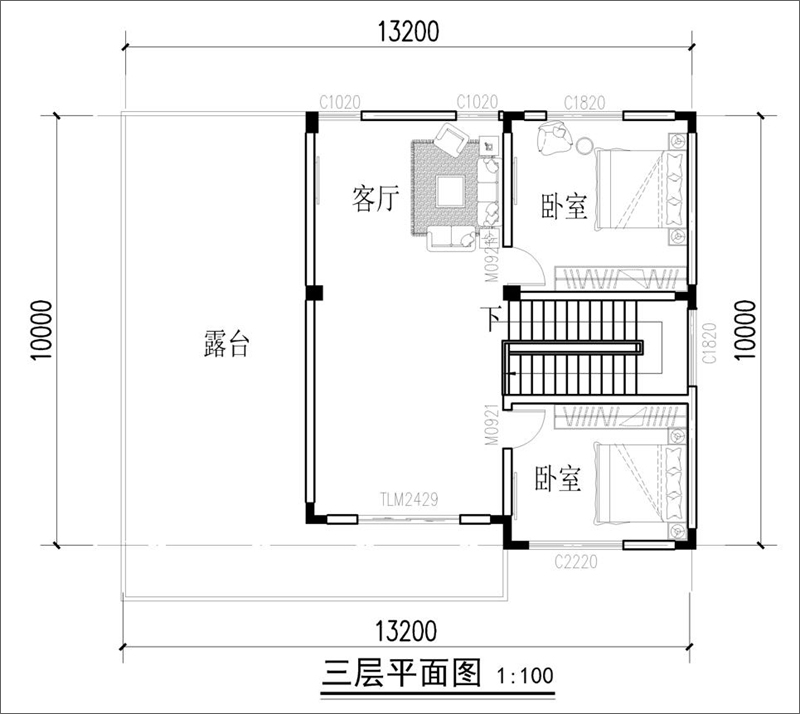 农村小型框架别墅设计三层平面图