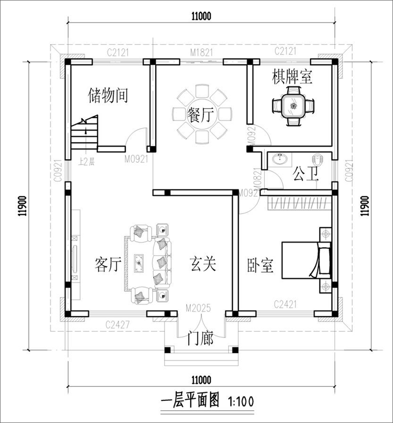 新中式三层别墅设计图纸一层平面布局图