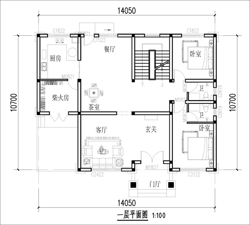 三层简欧别墅一层户型图