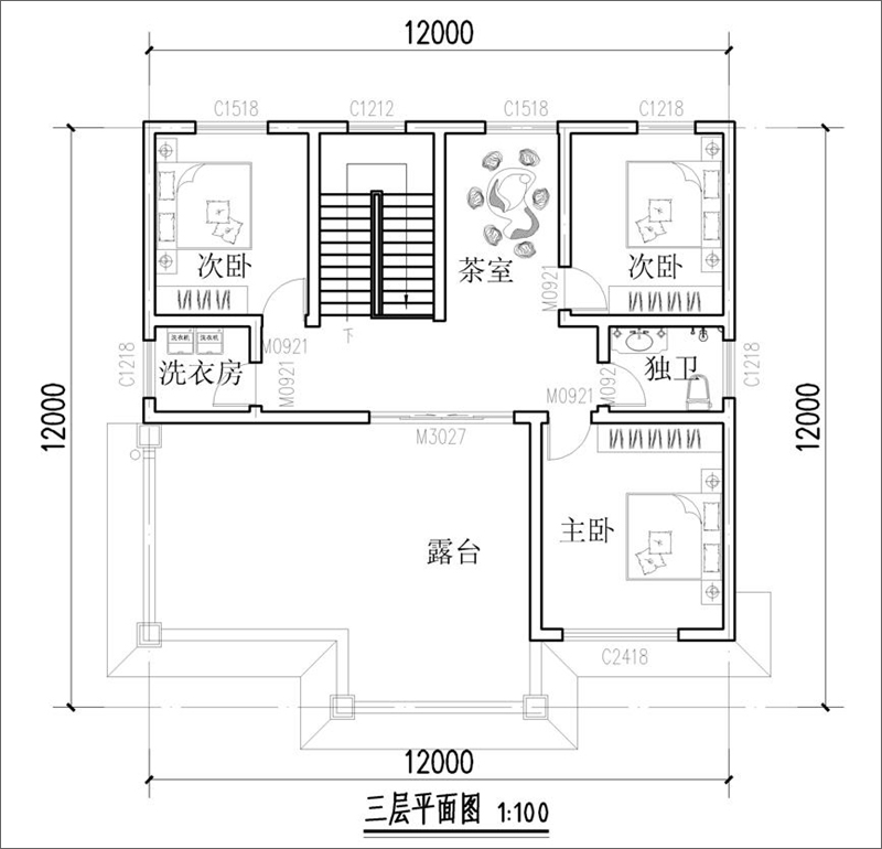 农村自建别墅三层平面布局图