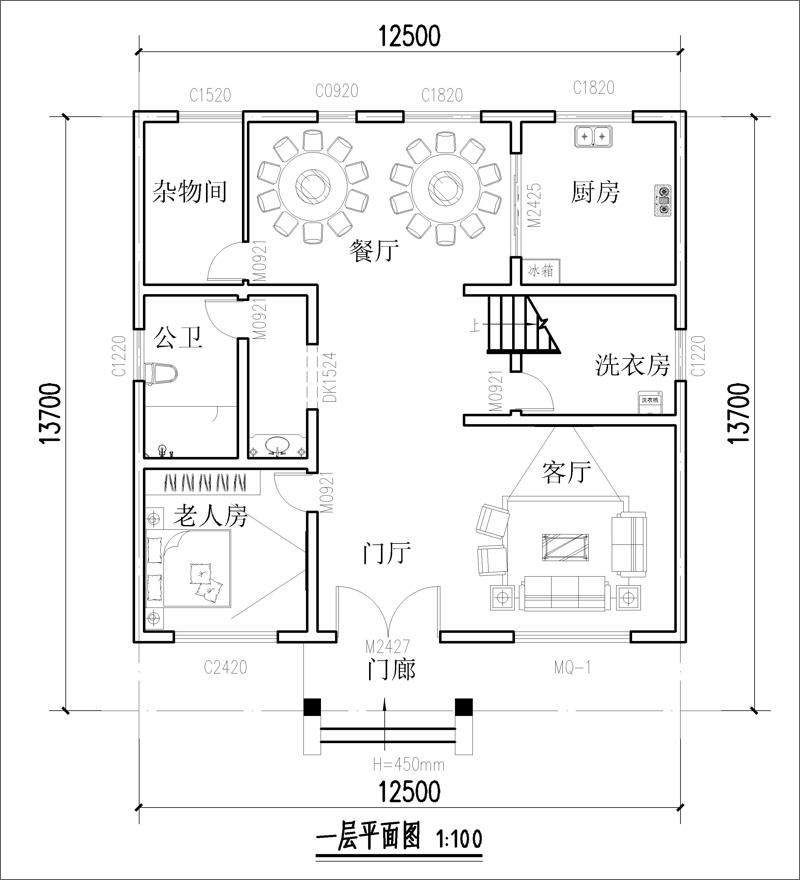 2021农村三层别墅一层户型图