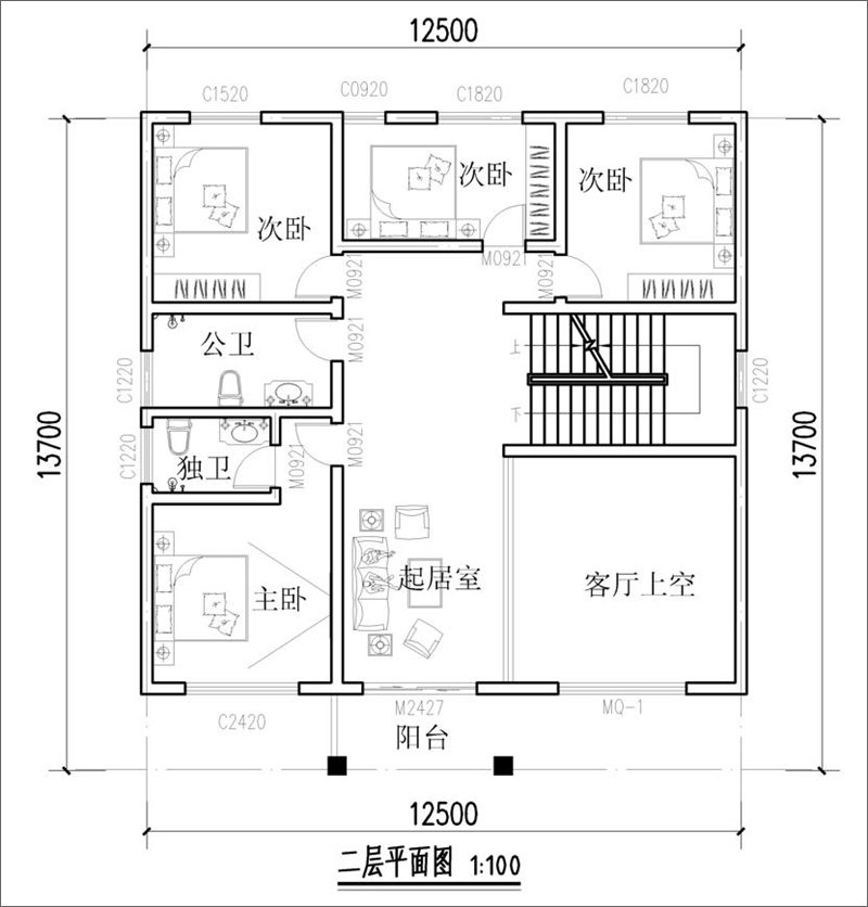 2021农村三层别墅二层户型图