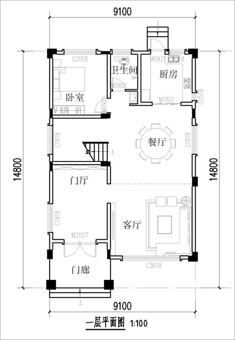 农村三层别墅设计一层户型图