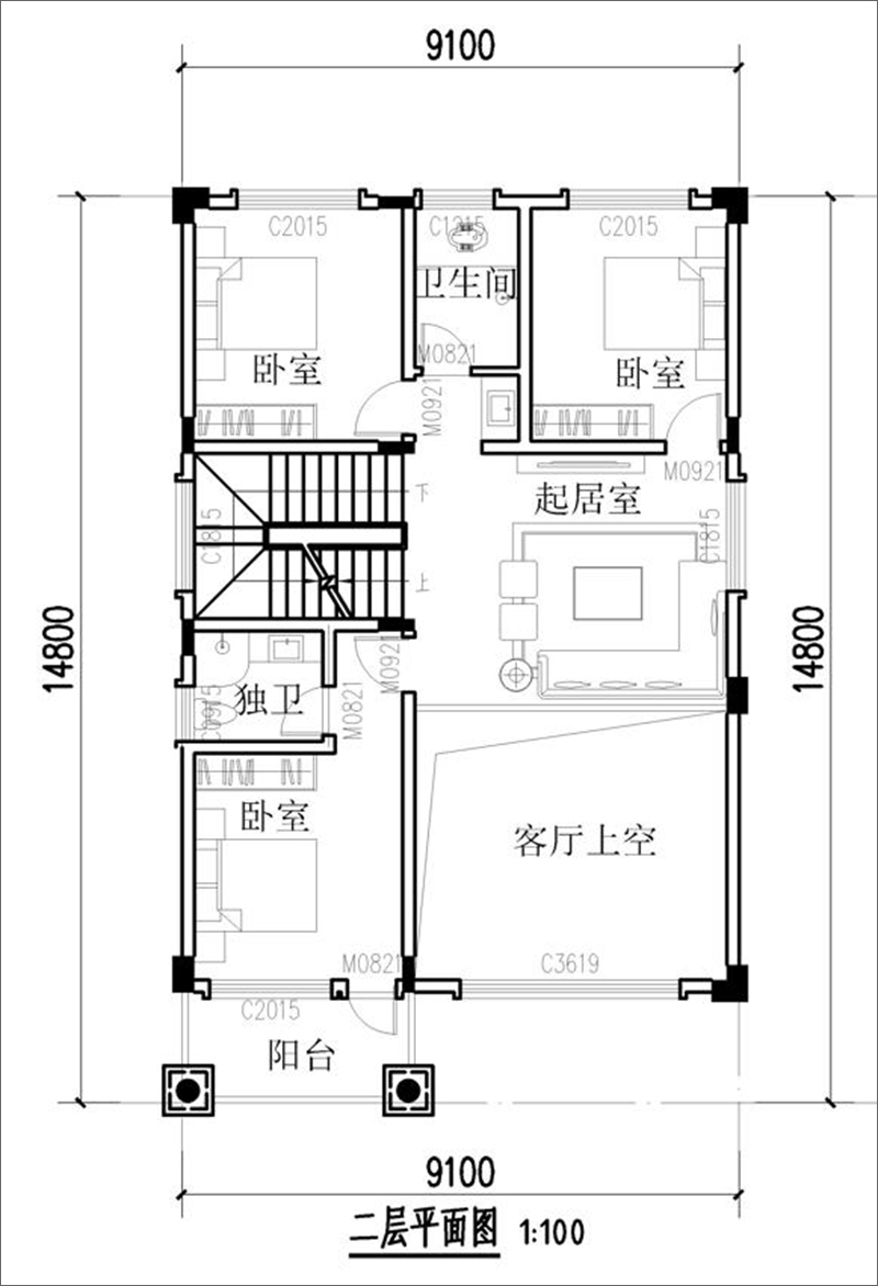 三层欧式别墅二层设计图