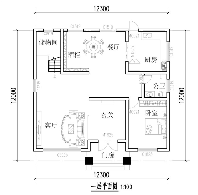 农村三层自建别墅一层户型图