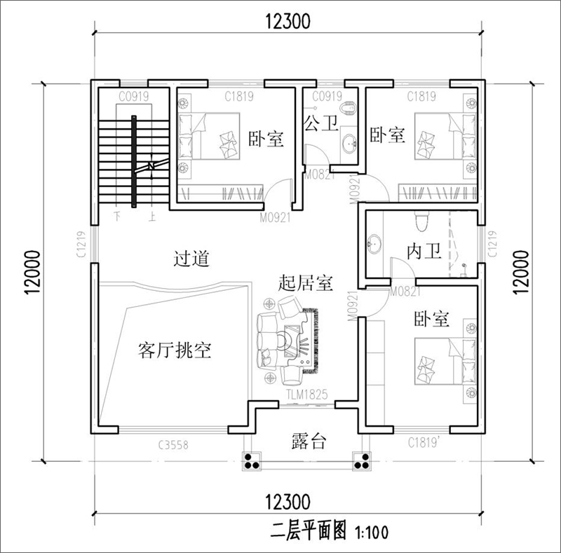 农村三层自建别墅二层户型图