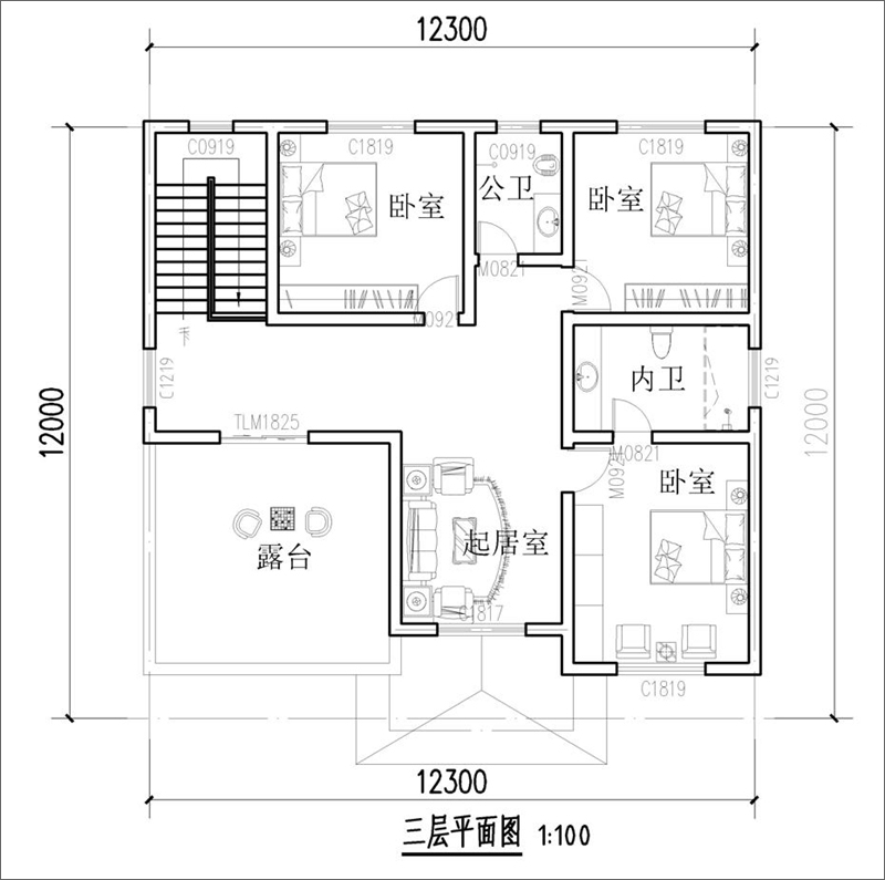 农村自建别墅三层户型图