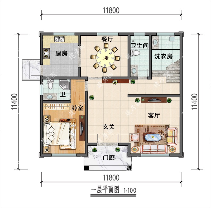 新中式独栋别墅一层户型图