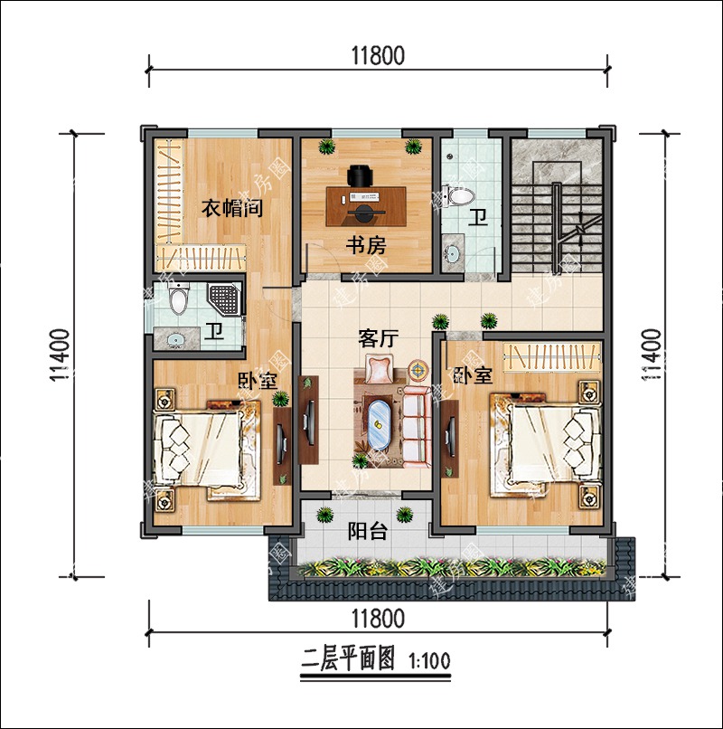 新中式独栋别墅二层户型图