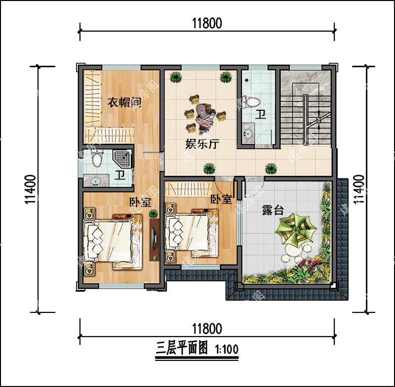 新中式别墅三层户型图