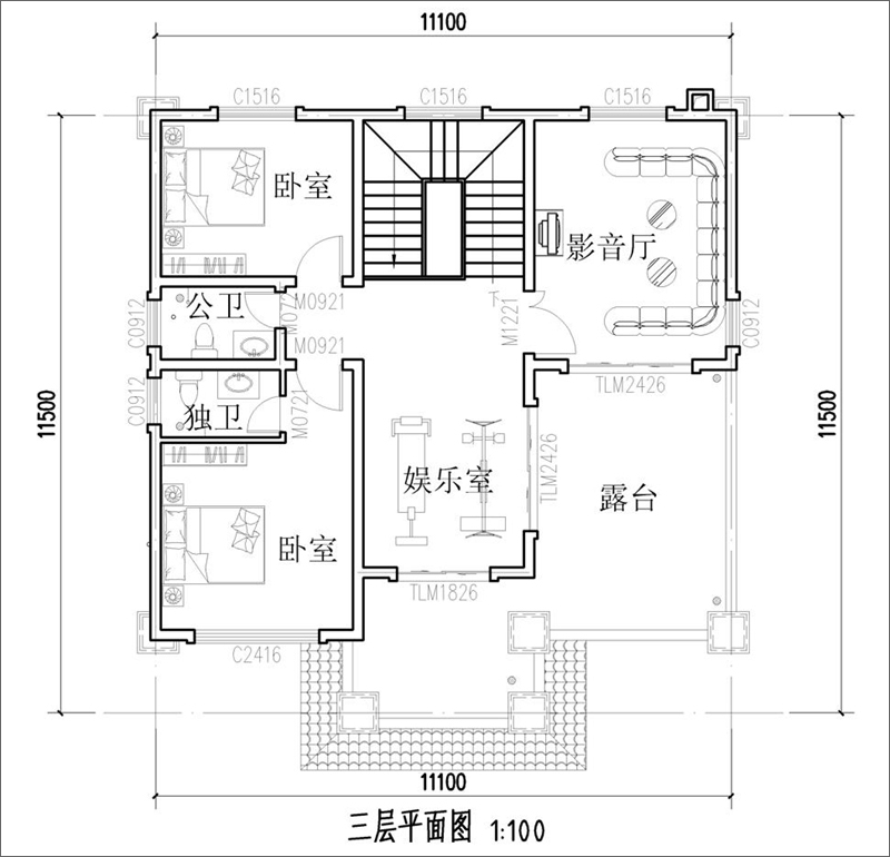 30万农村三层别墅三楼户型图