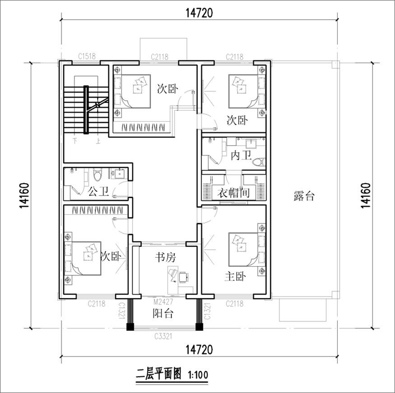 农村中式别墅设二层户型图