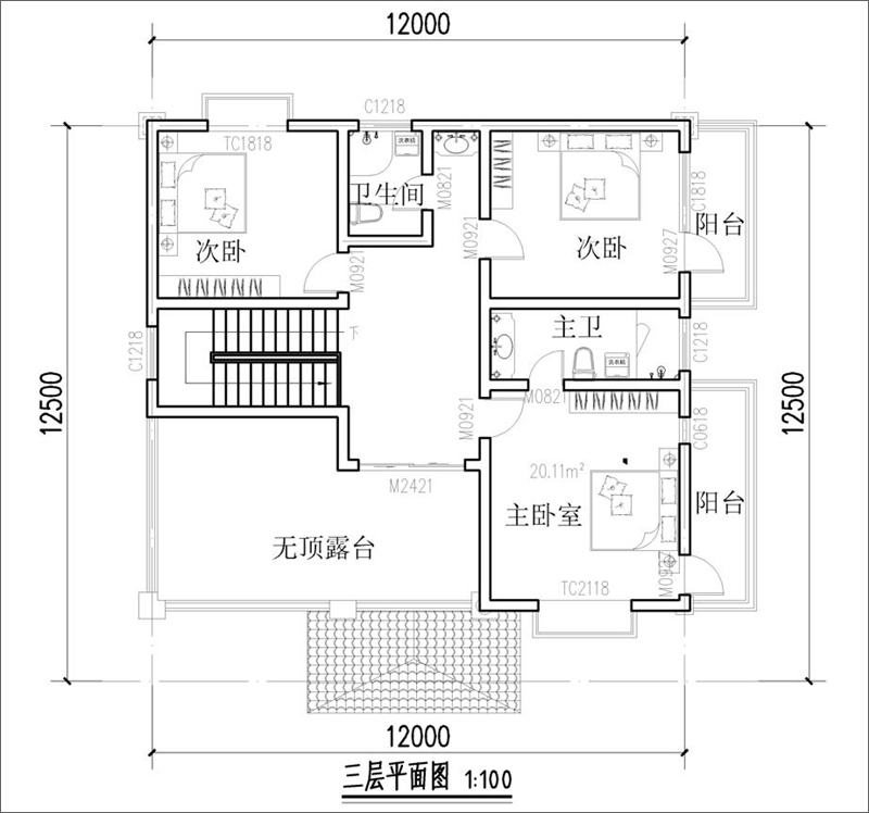 农村别墅自建房三楼户型图