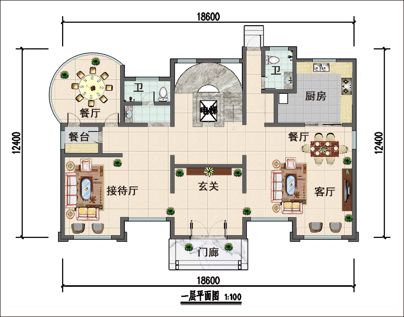 农村法式豪华独栋别墅一层平面图