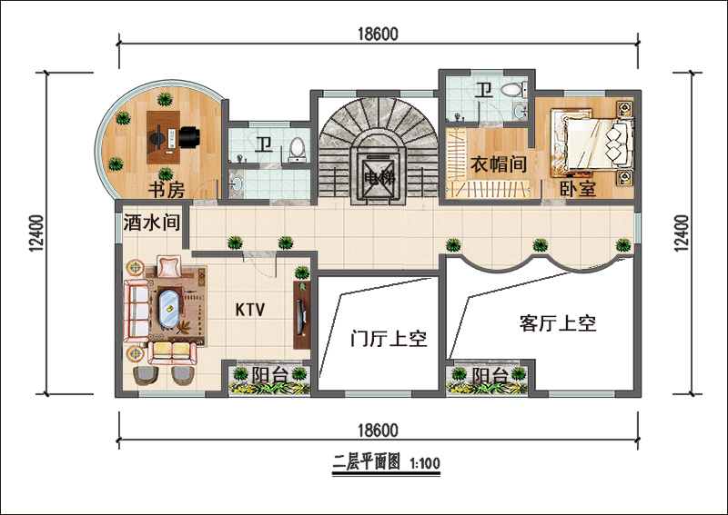 农村法式豪华独栋别墅二层平面户型图