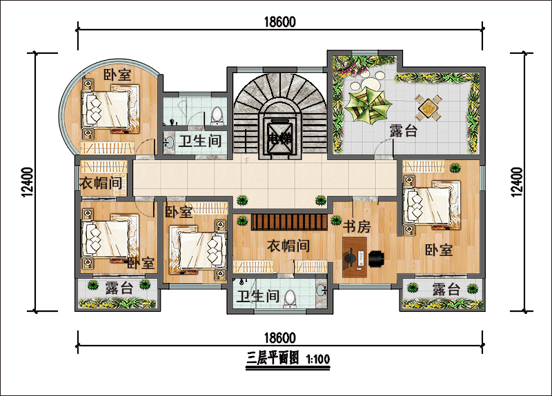 农村法式豪华独栋别墅三层平面图