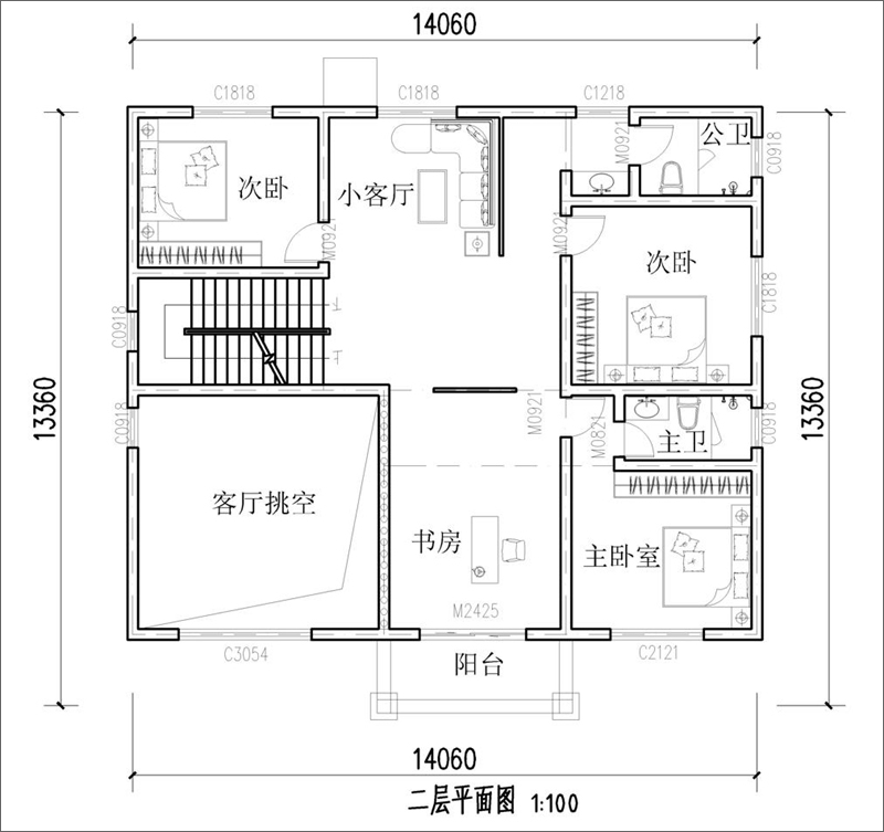 粉色欧式别墅二楼设计图