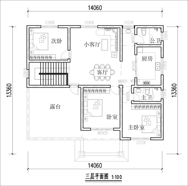 粉色欧式别墅三楼设计图