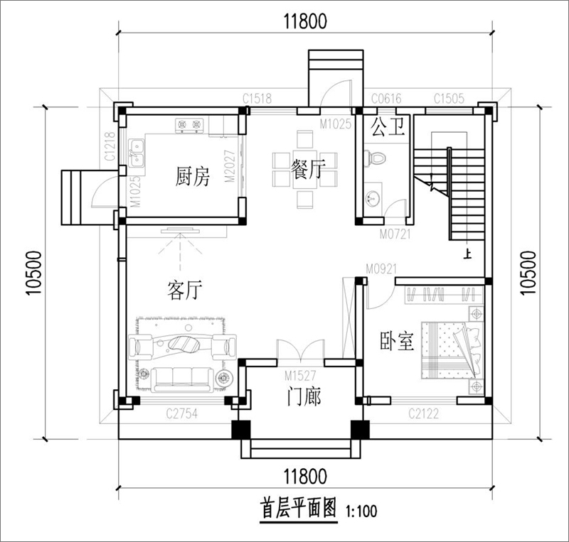 欧式自建别墅一层平面图