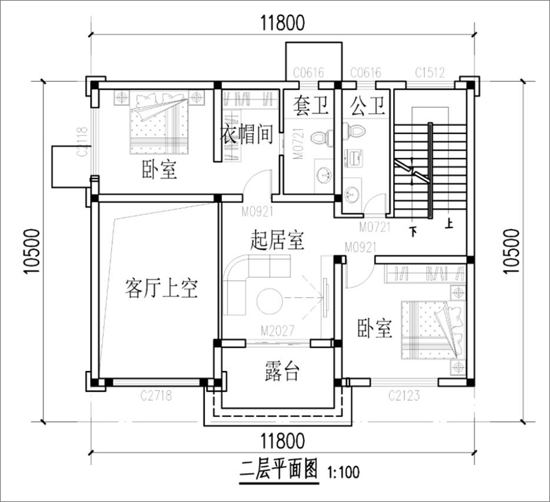 欧式别墅二层平面图