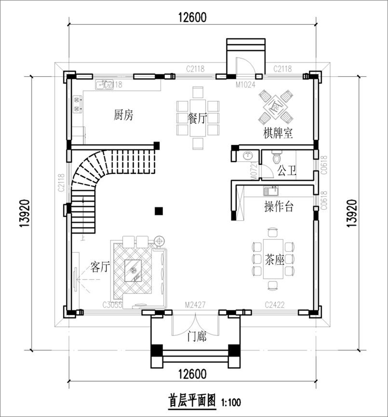 农村三层自建别墅一楼平面图