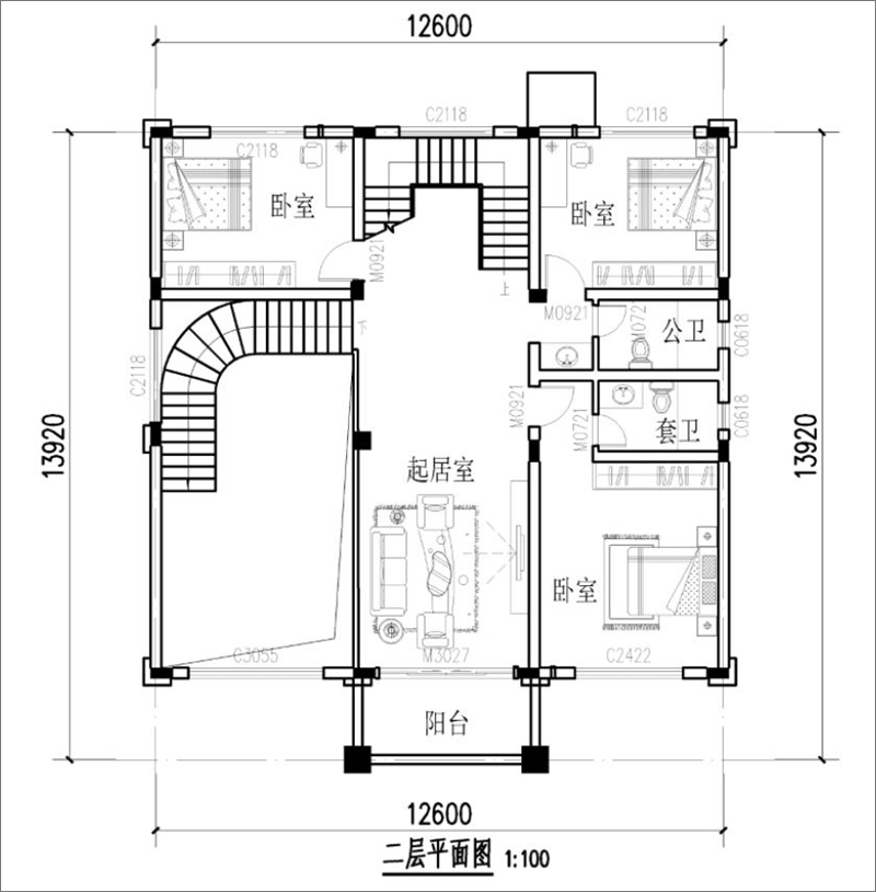 三层自建别墅二楼户型图