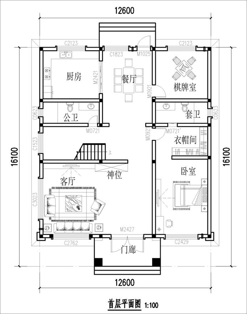 独栋三层别墅一层户型图