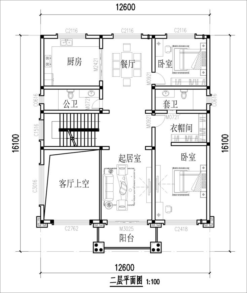 独栋别墅二层户型图