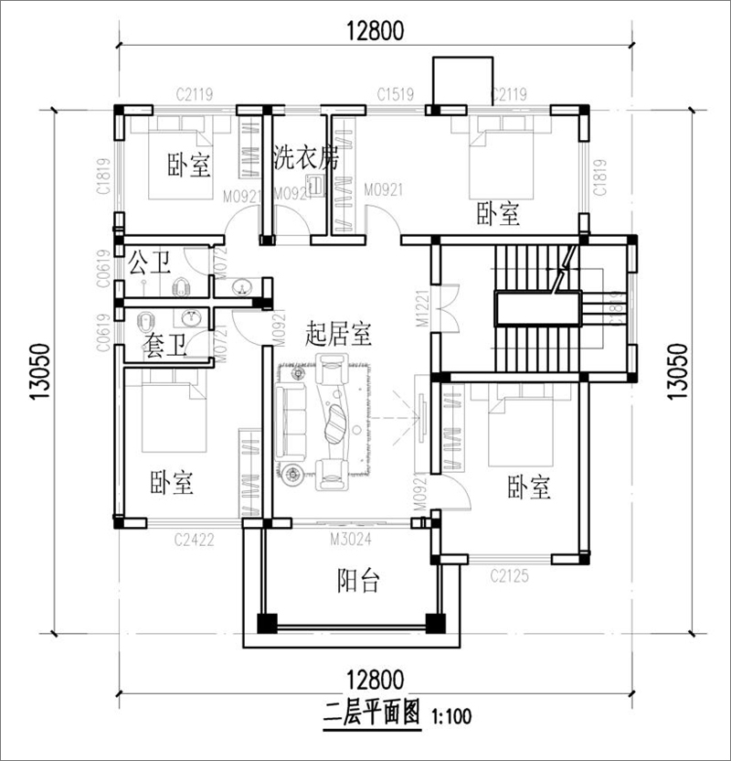 新农村别墅二层平面图