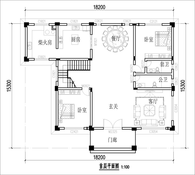 三层别墅设计一层户型图