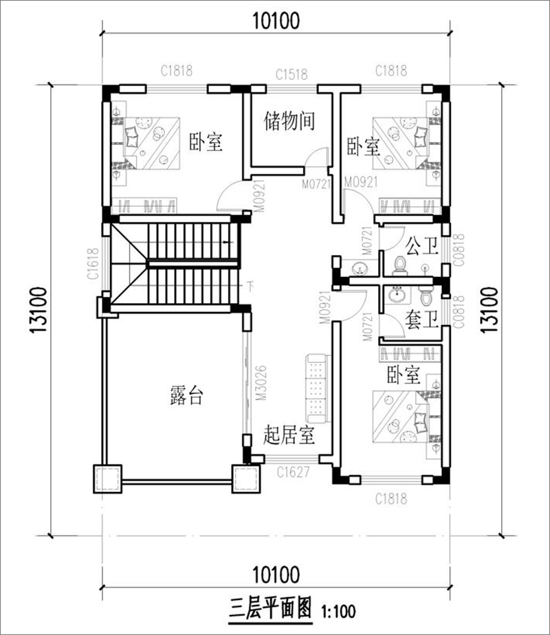 农村楼房三层平面图