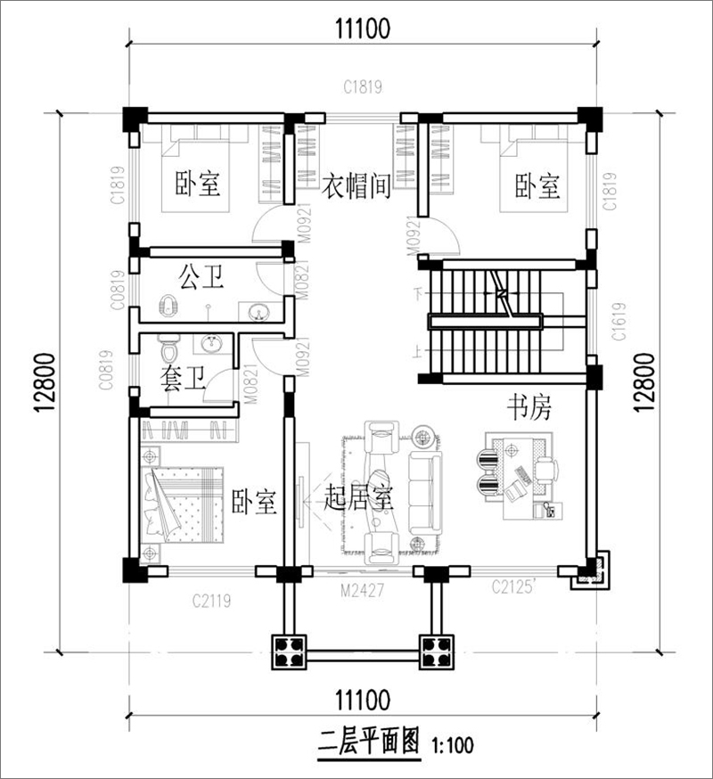 乡下自建楼房二层平面图