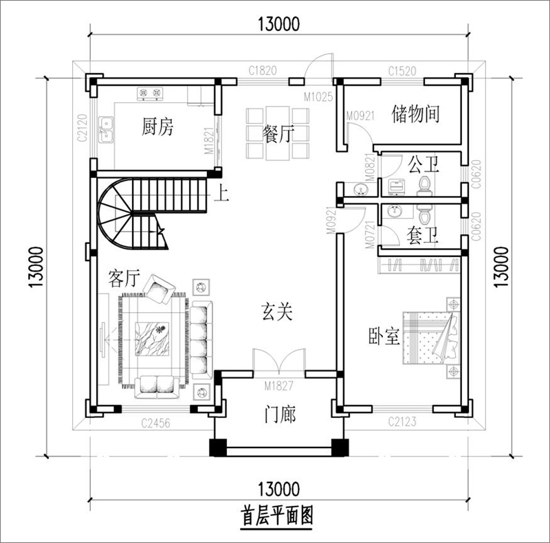 农村别墅一层平面图