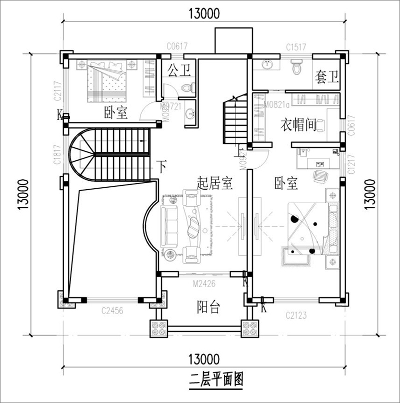 欧式别墅二层平面图