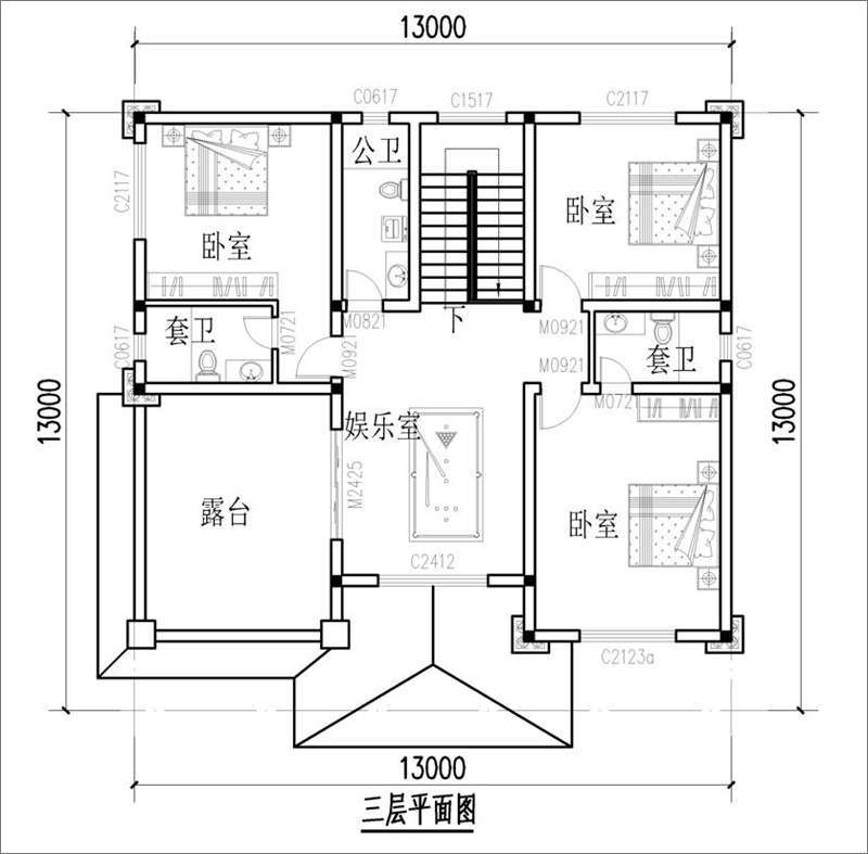 欧式别墅三层平面图
